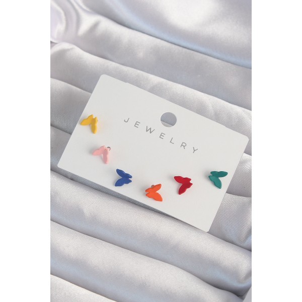 Pirinç Rengarenk Mineli Minimal Küpe Seti TJ-BKP9318