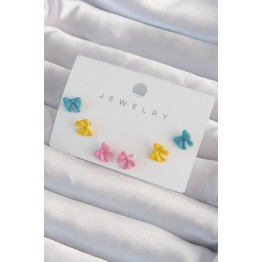 Pirinç Rengarenk Mineli Minimal Fiyonk Küpe Seti TJ-BKP9319