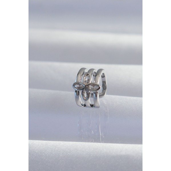 Pirinç Gümüş Renk Yonca Earcuff Küpe TJ-BKP9330