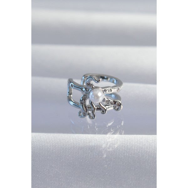 Pirinç Gümüş Renk İncili Ahtapot Earcuff Küpe TJ-BKP9332