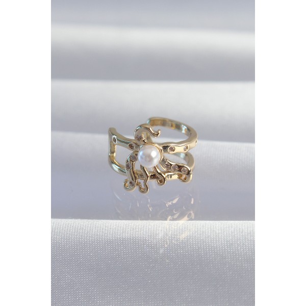 Pirinç Gold Renk İncili Ahtapot Earcuff Küpe TJ-BKP9333