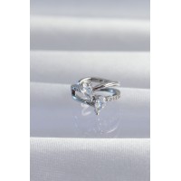 Pirinç Gümüş Renk Zirkon Taşlı Damla Earcuff Küpe TJ-BKP9334