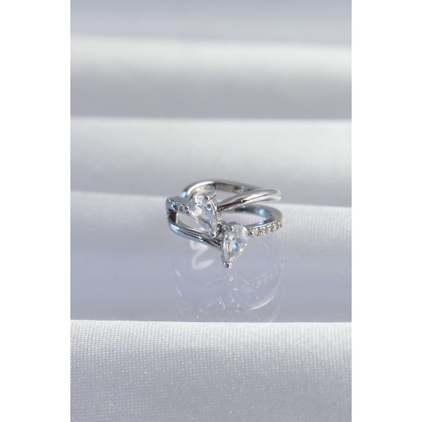 Pirinç Gümüş Renk Zirkon Taşlı Damla Earcuff Küpe TJ-BKP9334