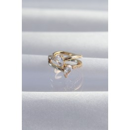 Pirinç Gold Renk Zirkon Taşlı Damla Earcuff Küpe TJ-BKP9335
