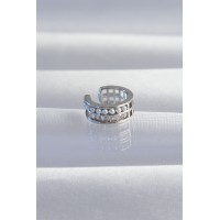Pirinç Gümüş Renk İncili Baget Taşlı Earcuff Küpe TJ-BKP9338