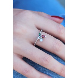 Gümüş Renk Kiraz Model Zirkon Taşlı Kadın Yüzük TJ-BYK2604