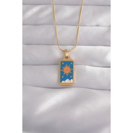 316L Çelik Gold Renk Mavi Mineli Güneş Model Tarot Kolye TJ-BKO9026