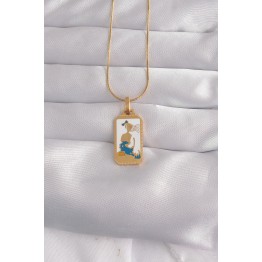 316L Çelik Gold Renk Beyaz Mineli Kız Figür Tarot Kolye TJ-BKO9027