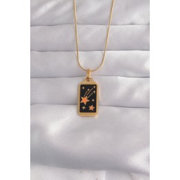 316L Çelik Gold Renk Siyah Mineli Yıldız Figür Tarot Kolye TJ-BKO9028