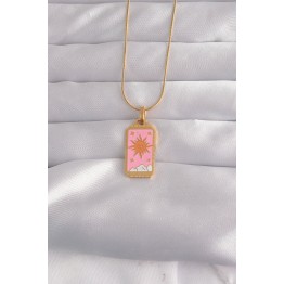 316L Çelik Gold Renk Pembe Mineli Güneş Model Tarot Kolye TJ-BKO9029