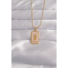 316L Çelik Gold Renk Pembe Mineli El Figür Tarot Kolye TJ-BKO9031