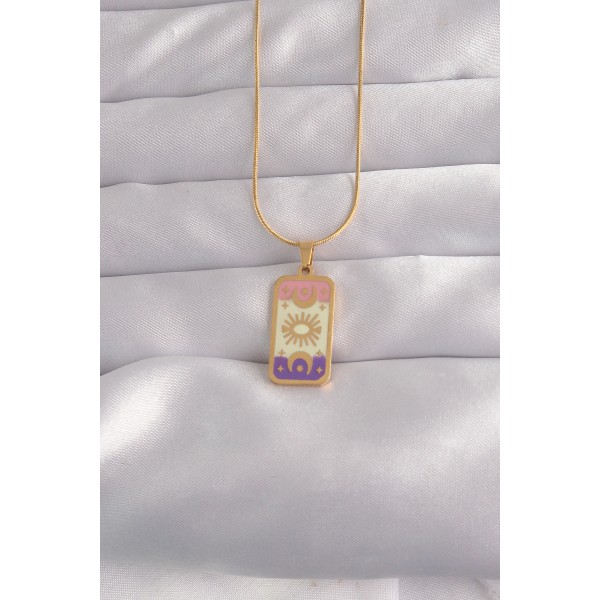 316L Çelik Gold Renk Karışık Mineli Ay Figür Tarot Kolye TJ-BKO9032