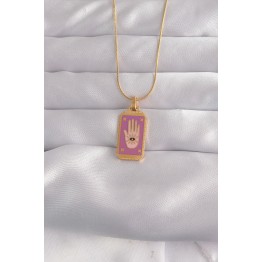 316L Çelik Gold Renk Mor Mineli El Figür Tarot Kolye TJ-BKO9034