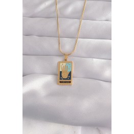 316L Çelik Gold Renk Karışık Mineli El Figür Tarot Kolye TJ-BKO9035