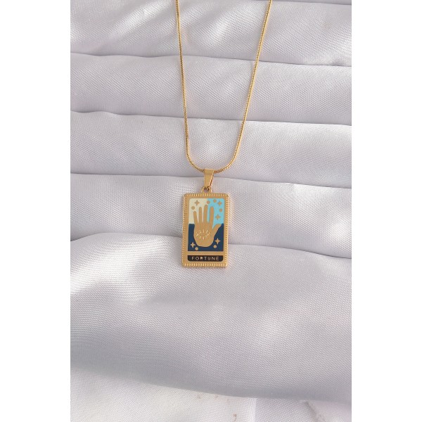 316L Çelik Gold Renk Karışık Mineli El Figür Tarot Kolye TJ-BKO9035