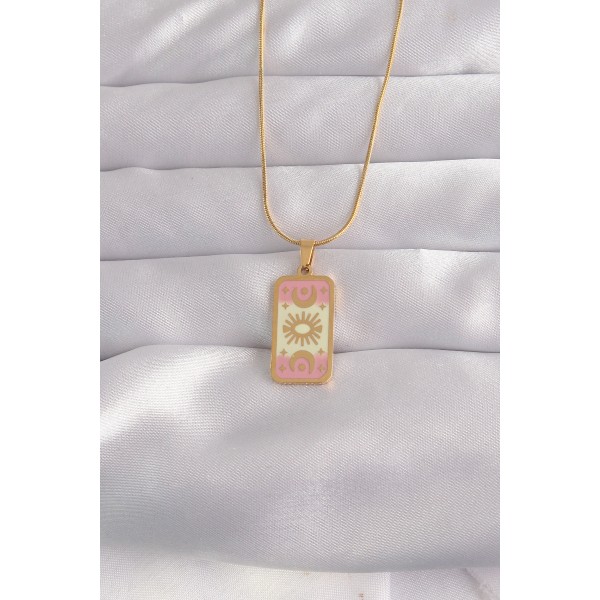316L Çelik Gold Renk Karışık Mineli Ay Figür Tarot Kolye TJ-BKO9036