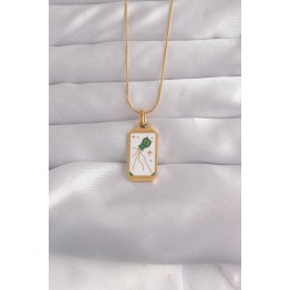 316L Çelik Gold Renk Beyaz Mineli Tarot Kolye TJ-BKO9039