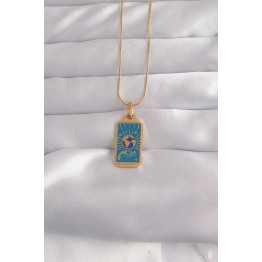 316L Çelik Gold Renk Mavi Mineli El Figür Tarot Kolye TJ-BKO9040