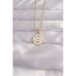 316L Çelik Gold Renk Beyaz Mineli Karışık Figürlü Tarot Kolye TJ-BKO9041