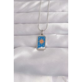 316L Çelik Gümüş Renk Mavi Mineli Güneş Model Tarot Kolye TJ-BKO9042