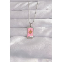 316L Çelik Gümüş Renk Pembe Mineli Güneş Model Tarot Kolye TJ-BKO9043