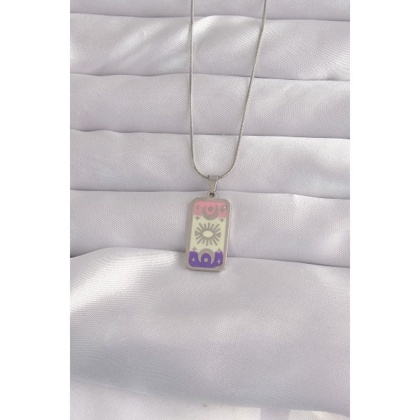 316L Çelik Gümüş Renk Karışık Mineli Ay Figür Tarot Kolye TJ-BKO9044