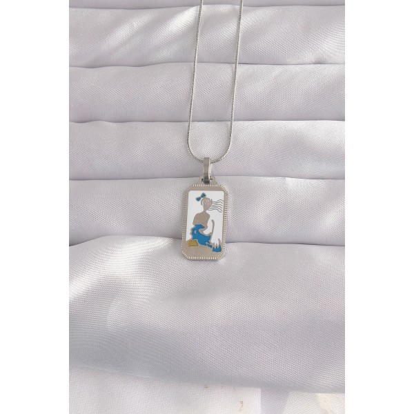 316L Çelik Gümüş Renk Beyaz Mineli Kız Figür Tarot Kolye TJ-BKO9049