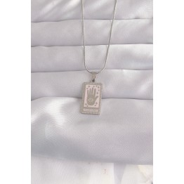 316L Çelik Gümüş Renk Pembe Mineli El Figür Tarot Kolye TJ-BKO9050