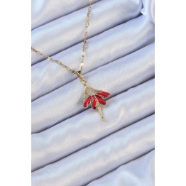 316L Çelik Zincir Renk Kırmızı Etekli Zirkon Taşlı Balerin Kolye TJ-BKO9099