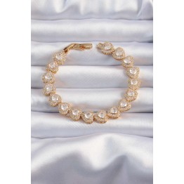 Pirinç Vip Seri Gold Renk Zirkon Taşlı Kalp Model Bileklik TJ-BB6316