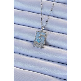 316L Çelik Zincir Gümüş Renk Mavi Mineli Tarot Kolye TJ-BKO9210