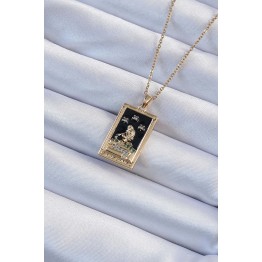 316L Çelik Zincir Renk Zirkon Taşlı Siyah Mineli Kız Figürlü Tarot Kolye TJ-BKO9227