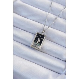316L Çelik Zincir Gümüş Renk Zirkon Taşlı Siyah Mineli Kız Figürlü Tarot Kolye TJ-BKO9228