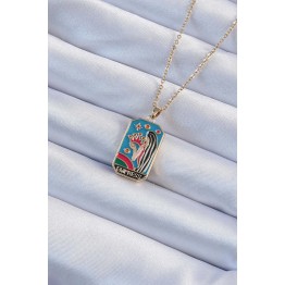 316L Çelik Zincir Renk Taç ve Kız Figürlü Renkli Mineli Tarot Kolye TJ-BKO9229