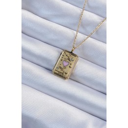 316L Çelik Zincir Eskitme Renk Pembe Mineli Kalp Figürlü Tarot Kolye TJ-BKO9231