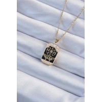 316L Çelik Zincir Renk İşlemeli Siyah Mineli Tarot Kolye TJ-BKO9236