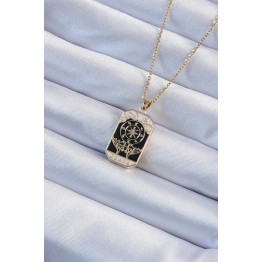 316L Çelik Zincir Renk İşlemeli Siyah Mineli Tarot Kolye TJ-BKO9236