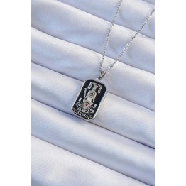316L Çelik Zincir Gümüş Renk Siyah Mineli Tarot Kolye TJ-BKO9246