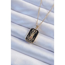 316L Çelik Zincir Renk Siyah Mineli Tarot Kolye TJ-BKO9247