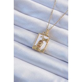316L Çelik Zincir Renk Beyaz Mineli Tarot Kolye TJ-BKO9249
