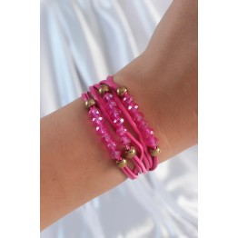 Pembe Renk Zirkon Taşlı İpli Çoklu Bileklik TJ-BB6342