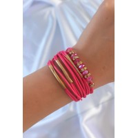 Pembe Renk Zirkon Taşlı Metal Aksesuarlı İpli Çoklu Bileklik TJ-BB6357