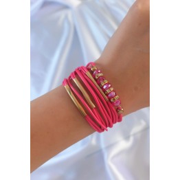Pembe Renk Zirkon Taşlı Metal Aksesuarlı İpli Çoklu Bileklik TJ-BB6357
