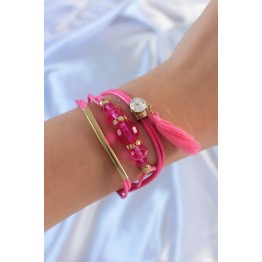 Pembe Zirkon Taşlı İpli Püskül Detay Çoklu Bileklik TJ-BB6360