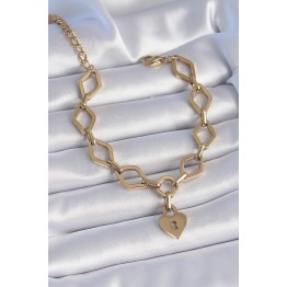 316L Çelik Gold Renk Zincir Model Kilit Kalp Figür Kadın Bileklik TJ-BB6434