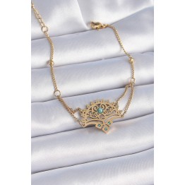 316L Çelik Gold Renk Mavi Taşlı Etnik Desen Kadın Bileklik TJ-BB6437