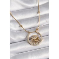 316L Çelik Gold Renk Zirkon Taşlı Göz Model Kadın Kolye TJ-BKO9404