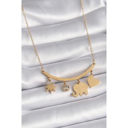 316L Çelik Gold Renk Fil Figür Zirkon Taş Detay Kadın Kolye TJ-BKO9408