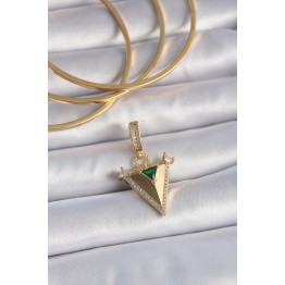 Pirinç Gold Renk Zirkon Taşlı 3D Üçgen Model Ajda Charm TJ-BC1002