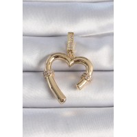 Pirinç Gold Renk Zirkon Taş Detaylı Kalp Figür Ajda Charm TJ-BC1015
